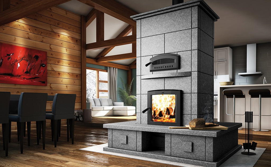 Masonry Heater FM1500 Mass Heater With Oven And Benches On Four Sides