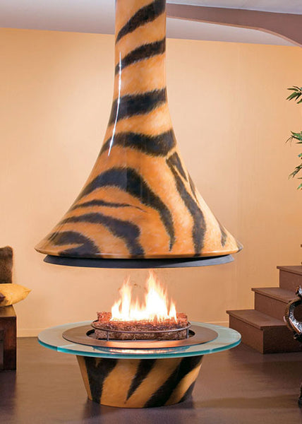 Designer Hanging Wood Burning Fireplace