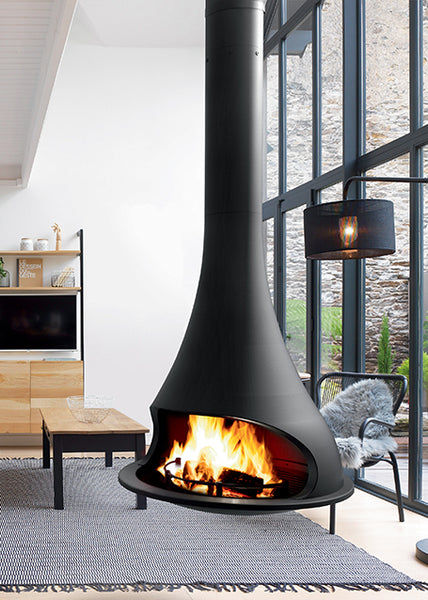 Designer Hanging Wood Burning Fireplace