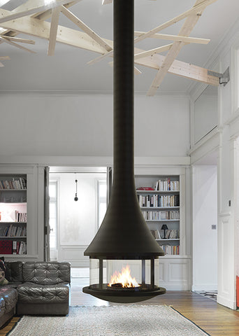 Designer Hanging Wood Burning Fireplace